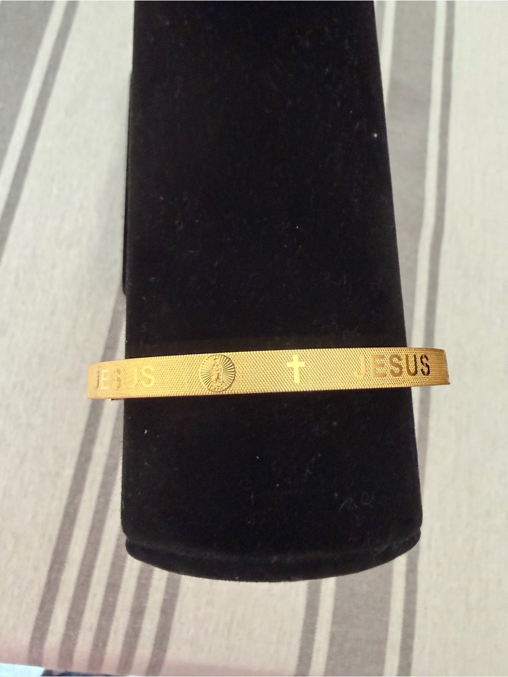 Gold Jesus Engraved Religious Cuff Bracelet - Men Accessories